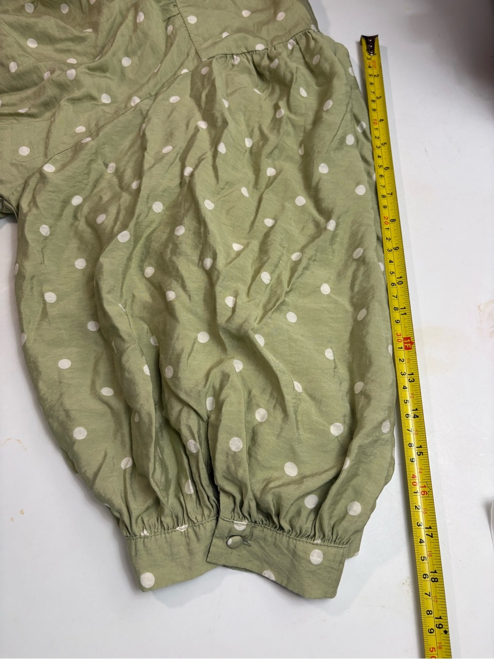 Rose & Olive Pale Sage Green Polka Dot Button-Front Blouse #boho-chic #festivals - Picture 11 of 13